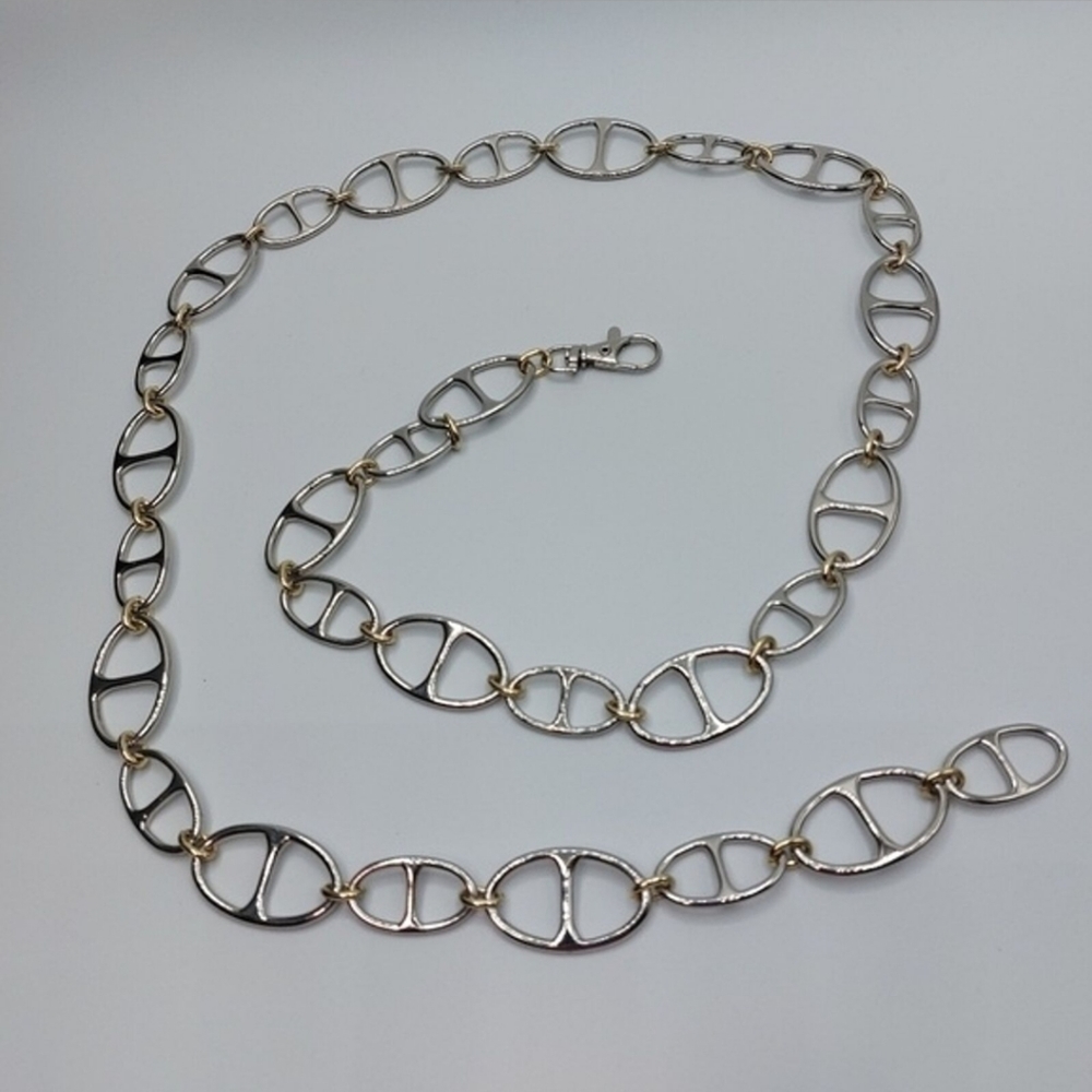 Women's Gold Silver Two Tone Mariner Chain Metal Belt 43 Inches Long - Picture 2 of 5